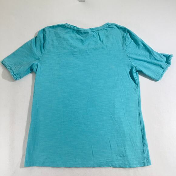 Chico's T- Shirt Woman's Size 0 (S/4) Fringed Short Sleeve Cuffs Teal/ Greenish - Picture 3 of 10